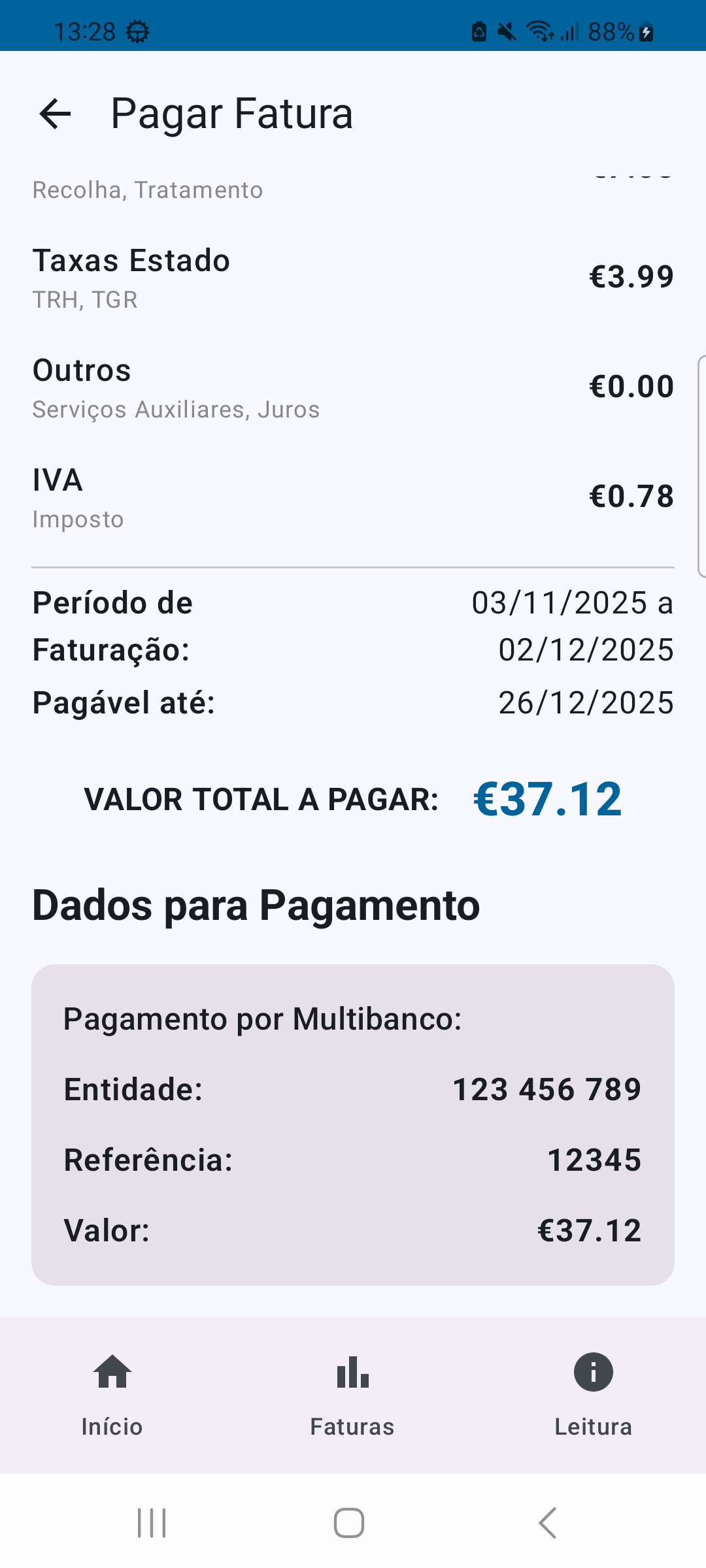Ecrã de pagamento com referência Multibanco